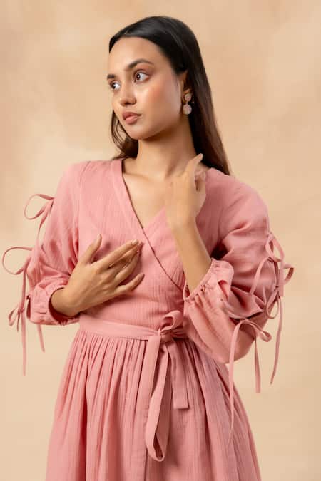 Buy Doodlage Pink Cotton V-neck Organic Dress Buy_Doodlage_Pink Cotton V-neck Organic Dress