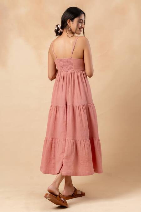 Shop_Doodlage_Pink Cotton Square Neck Organic Tiered Dress 
