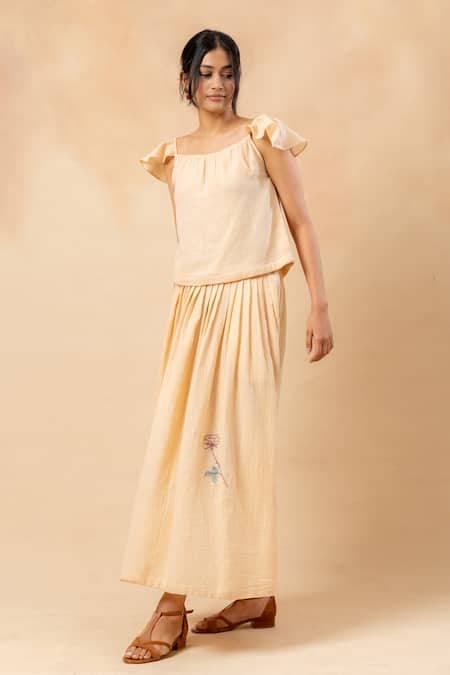 Buy_Doodlage_Beige Cotton Embroidery Organic Skirt _Online_at_Aza_Fashions