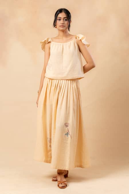 Doodlage Beige Cotton Embroidery Organic Skirt