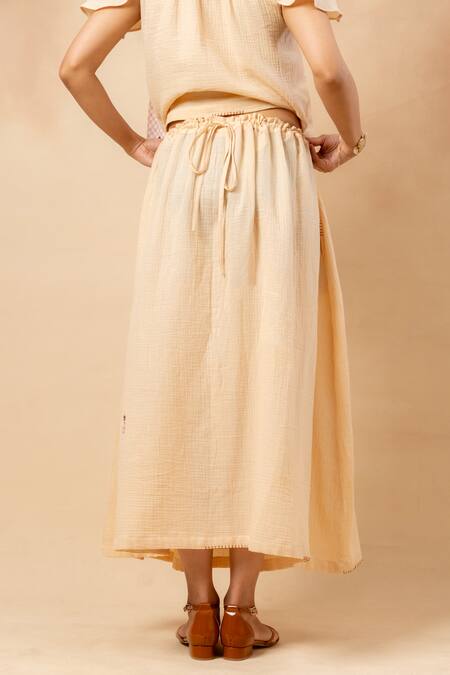 Doodlage_Beige Cotton Embroidery Organic Skirt _at_Aza_Fashions