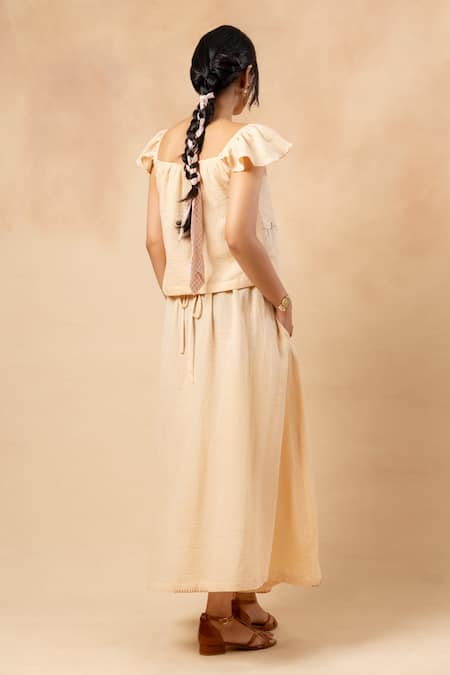 Doodlage Beige Organic Cotton Crop Top & Skirt Set 