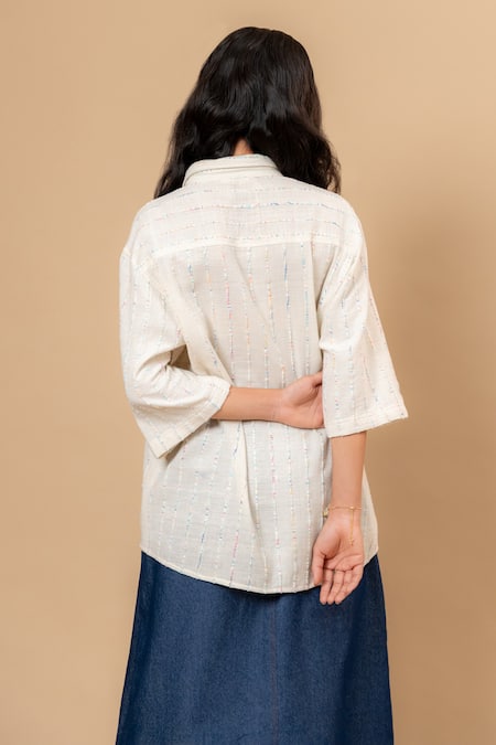 Doodlage Beige Handwoven Upcycled Fabric Shirt 