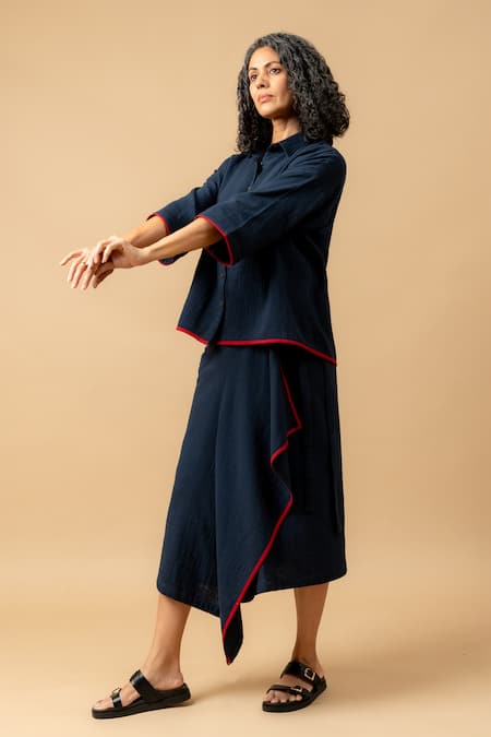 Shop Doodlage Blue Cotton Organic Skirt Online at Aza Fashions Shop_Doodlage_Blue Cotton Organic Skirt _Online_at_Aza_Fashions