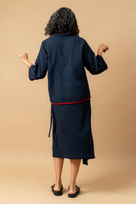 Shop Doodlage Blue Cotton Organic Skirt at Aza Fashions Shop_Doodlage_Blue Cotton Organic Skirt _at_Aza_Fashions