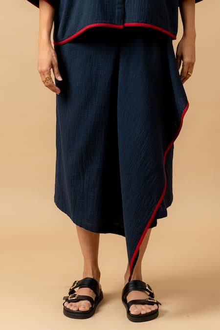 Buy_Doodlage_Blue Cotton Collared Organic Shirt And Skirt Set _Online_at_Aza_Fashions