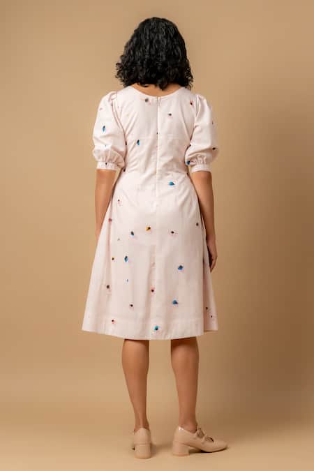 Doodlage Pink Linen Embroidered Dress 