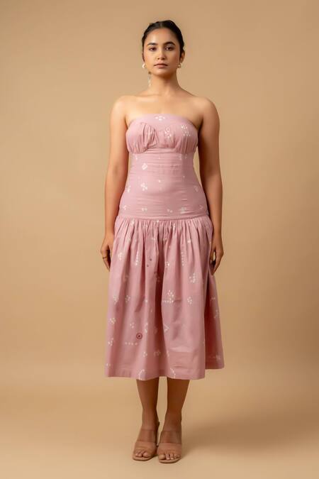 Buy_Doodlage_Pink Embroidery Off-shoulder Bandhani Strapless Dress _Online_at_Aza_Fashions