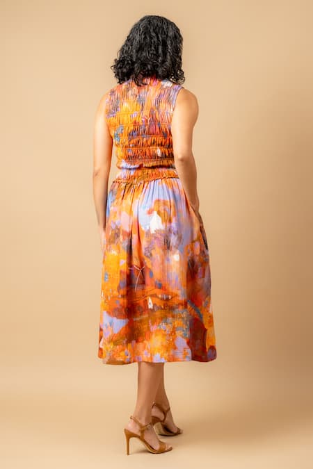 Doodlage Rust Orange Smocked Dress 
