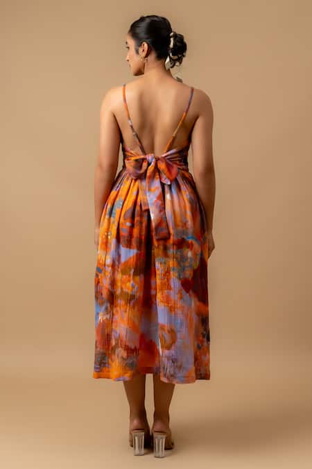 Doodlage Rust Orange Floral Print Dress 