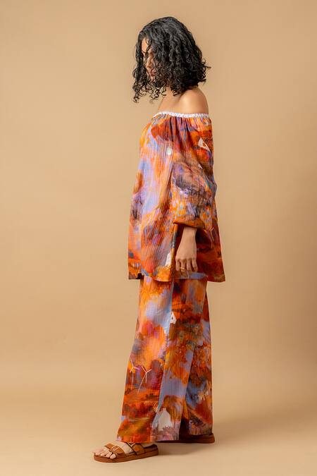 Shop_Doodlage_Orange Cotton Off-shoulder Rust Organic Top _Online_at_Aza_Fashions