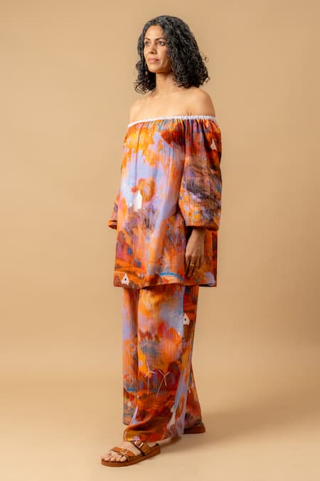 Buy_Doodlage_Rust Cotton Orange Organic Pant _Online_at_Aza_Fashions