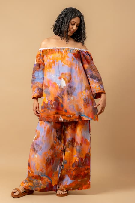 Doodlage_Rust Cotton Orange Organic Pant _at_Aza_Fashions