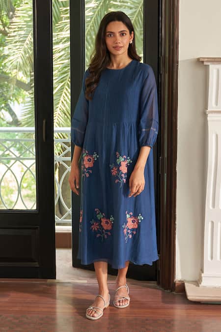 Vaayu Ocean Blue Pintuck Dress 