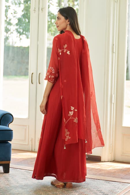 Shop Vaayu Orange Muslin, Cotton Embroidery, Applique Round Neck Poppy Anarkali Set at Aza Fashions Shop_Vaayu_Orange Muslin, Cotton Embroidery, Applique Round Neck Poppy Anarkali Set _at_Aza_Fashions