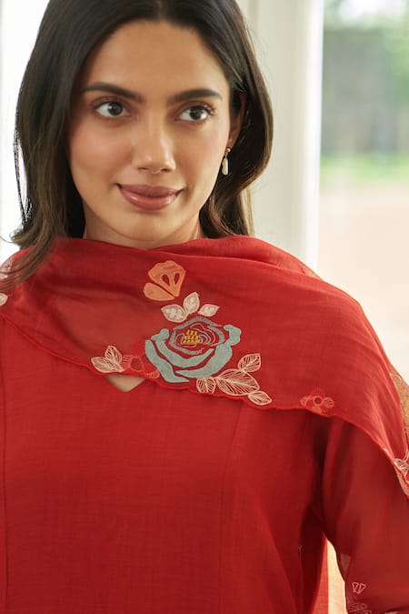 Buy Vaayu Orange Muslin, Cotton Embroidery, Applique Round Neck Poppy Anarkali Set Online at Aza Fashions Buy_Vaayu_Orange Muslin, Cotton Embroidery, Applique Round Neck Poppy Anarkali Set _Online_at_Aza_Fashions