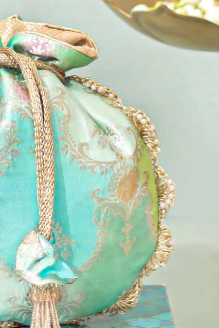 Amyra Blue Pearls, Beads Abstract Art Banarasi Potli Online at Aza Fashions Amyra_Blue Pearls, Beads Abstract Art Banarasi Potli _Online_at_Aza_Fashions