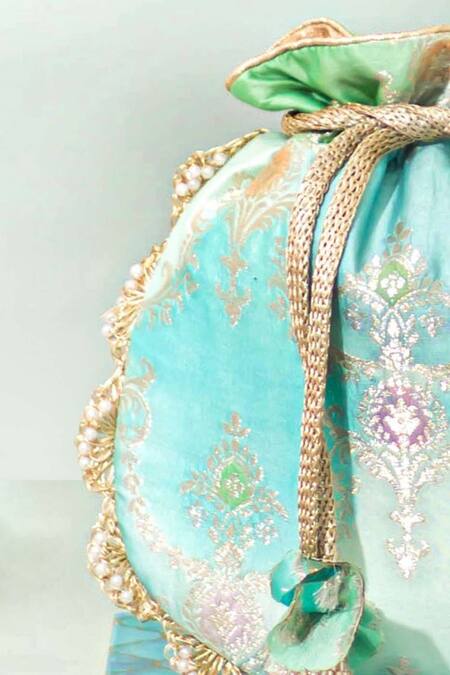 Buy Amyra Blue Pearls, Beads Abstract Art Banarasi Potli Online at Aza Fashions Buy_Amyra_Blue Pearls, Beads Abstract Art Banarasi Potli _Online_at_Aza_Fashions