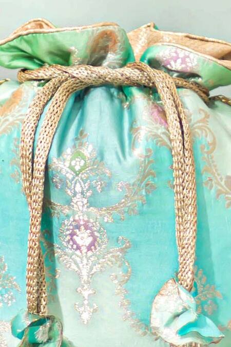 Amyra Blue Pearls, Beads Abstract Art Banarasi Potli at Aza Fashions Amyra_Blue Pearls, Beads Abstract Art Banarasi Potli _at_Aza_Fashions