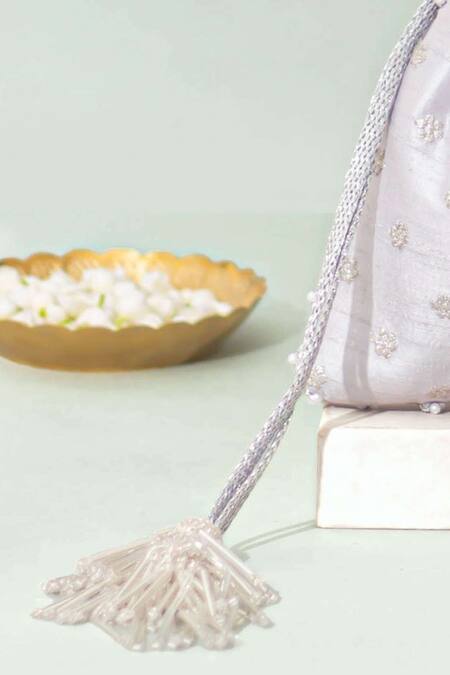 Buy_Amyra_Silver Zari, Embroidery Meraki Potli _Online_at_Aza_Fashions