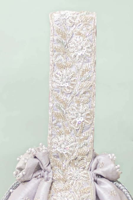 Amyra_Silver Zari, Embroidery Meraki Potli _at_Aza_Fashions