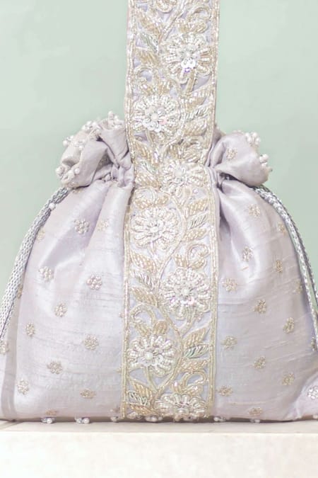 Buy_Amyra_Silver Zari, Embroidery Meraki Potli 