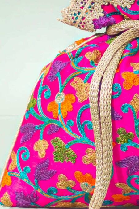 Amyra_Pink Zari, Pearls Rouka Embroidered Potli _Online_at_Aza_Fashions