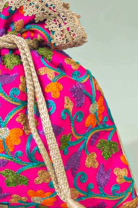 Buy_Amyra_Pink Zari, Pearls Rouka Embroidered Potli _Online_at_Aza_Fashions
