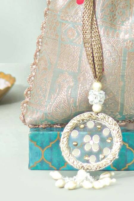 Buy_Amyra_Blue Beads Anouk Pure Banarasi Silk Potli _Online_at_Aza_Fashions