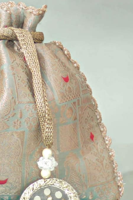 Shop_Amyra_Blue Beads Anouk Pure Banarasi Silk Potli _Online_at_Aza_Fashions