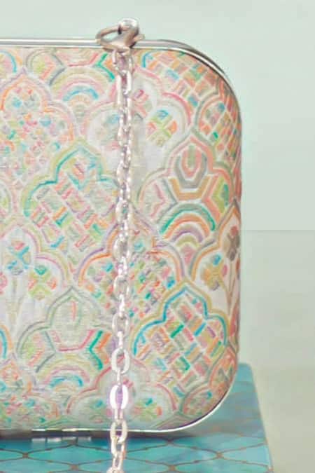Buy_Amyra_Multi Color Embroidery Chakori Pure Banarasi Silk Box Clutch_Online_at_Aza_Fashions