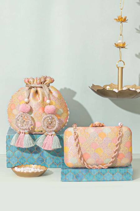 Buy Amyra Multi Color Embroidery Manjari Pure Banarasi Silk Box Clutch Online at Aza Fashions Buy_Amyra_Multi Color Embroidery Manjari Pure Banarasi Silk Box Clutch_Online_at_Aza_Fashions