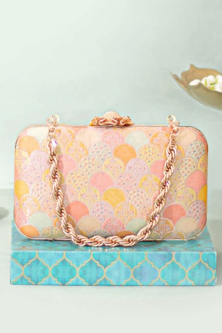 Amyra Multi Color Embroidery Manjari Pure Banarasi Silk Box Clutch