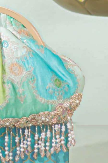 Buy_Amyra_Blue Embroidery, Crystals Abstract Art Banarasi Vintage Purse _Online_at_Aza_Fashions