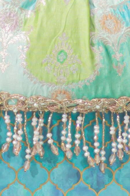 Amyra_Blue Embroidery, Crystals Abstract Art Banarasi Vintage Purse _at_Aza_Fashions