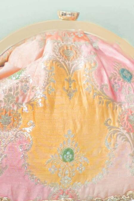 Amyra Peach Embroidery, Crystals Abstract Art Banarasi Vintage Purse Online at Aza Fashions Amyra_Peach Embroidery, Crystals Abstract Art Banarasi Vintage Purse _Online_at_Aza_Fashions