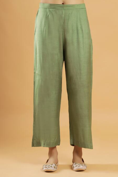 Bha Sha_Olive Green Georgette, Shantoon Embroidery, Tassels Gotta Patti Kurta And Pant Set _at_Aza_Fashions