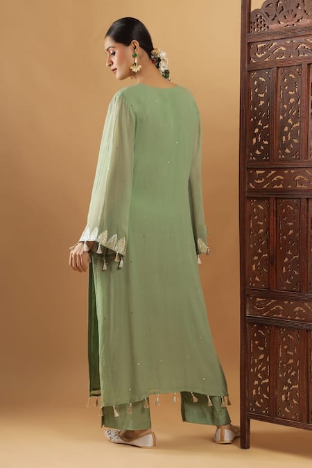 Bha Sha Olive Green Gotta Patti Kurta & Pant Set 