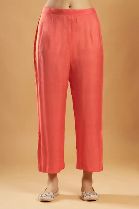 Shop_Bha Sha_Orange Georgette, Shantoon Round Neck Designer Zardozi Work Kurta And Pant Set _Online_at_Aza_Fashions