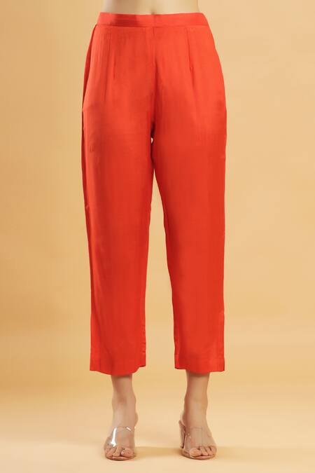 Bha Sha_Orange Chanderi, Shantoon, Net Beads Round Neck Kalindi Anarkali Set _Online_at_Aza_Fashions