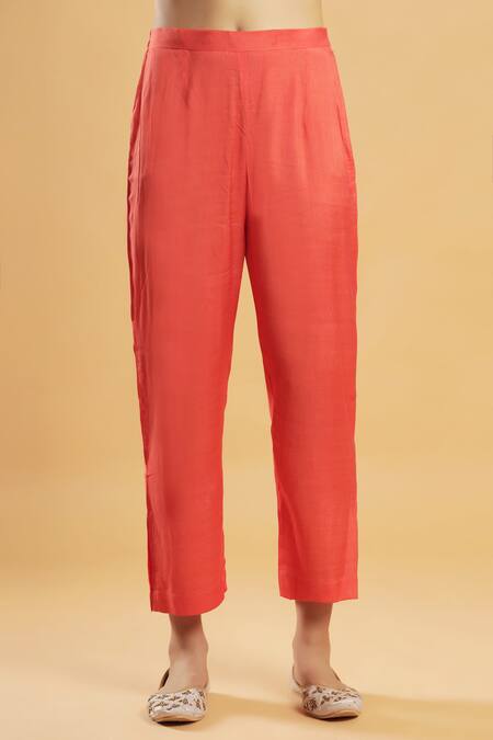 Bha Sha_Orange Georgette, Shantoon Zari, Crimson Zardozi Work Kurta And Pant Set _Online_at_Aza_Fashions