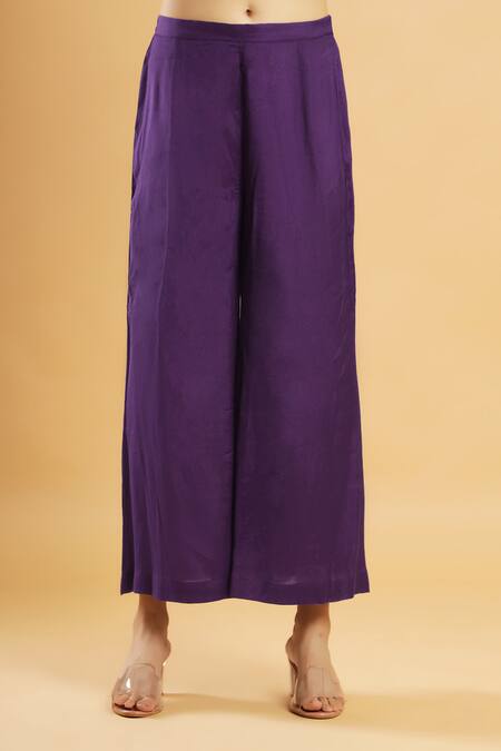 Bha Sha_Purple Chinon, Shantoon Mirrors Keyhole Neck Royal Tunic Set _Online_at_Aza_Fashions