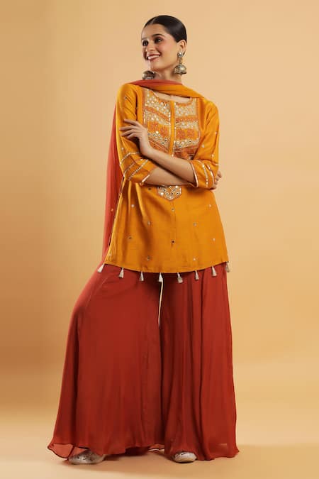 Bha Sha Zardozi Work Mustard Kurta Set 