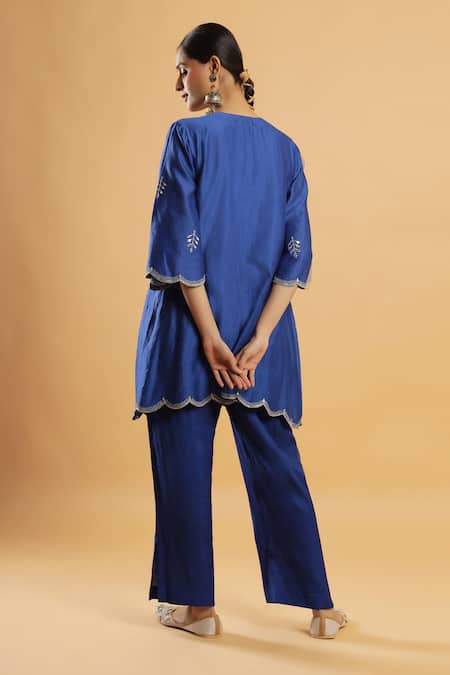 Bha Sha Indigo Blue Zardozi Work Kurta & Pant Set 