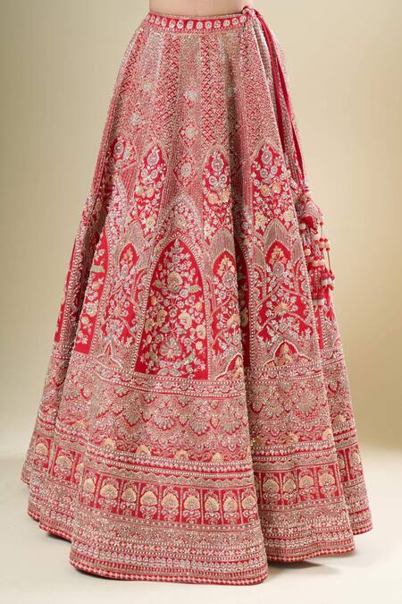 Kalighata_Red Silk Tassels, Embroidery Round Neck Padmawat Lehenga Set _at_Aza_Fashions