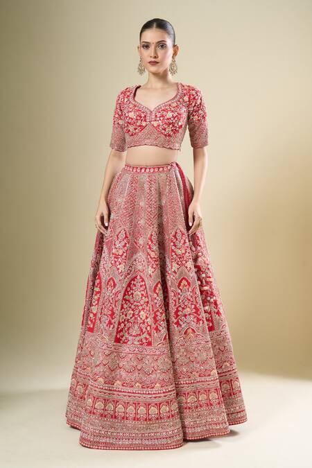 Buy_Kalighata_Red Silk Tassels, Embroidery Round Neck Padmawat Lehenga Set 