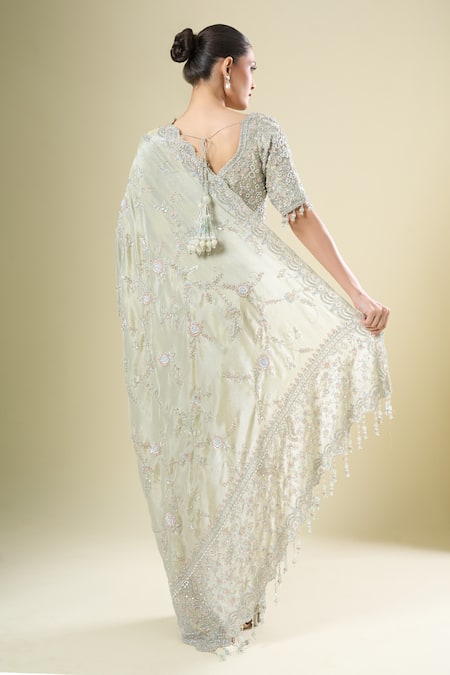 Kalighata Embroidered Green Marbella Saree Set 