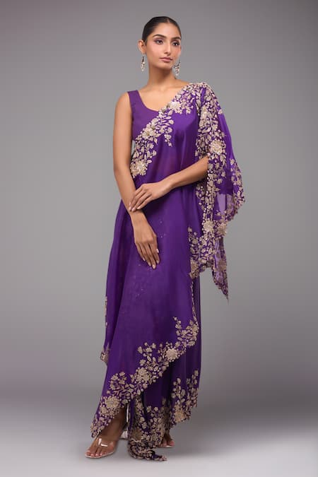 Anamika Khanna Purple Draped Skirt Set 