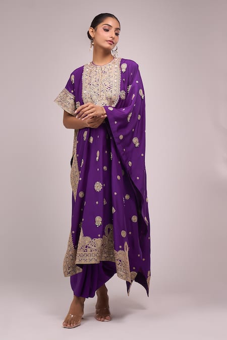 Anamika Khanna_Purple Embroidery, Zari Round Neck Skirt Set _Online_at_Aza_Fashions