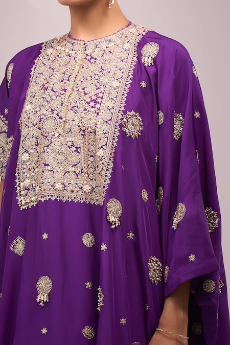Shop_Anamika Khanna_Purple Embroidery, Zari Round Neck Skirt Set _Online_at_Aza_Fashions